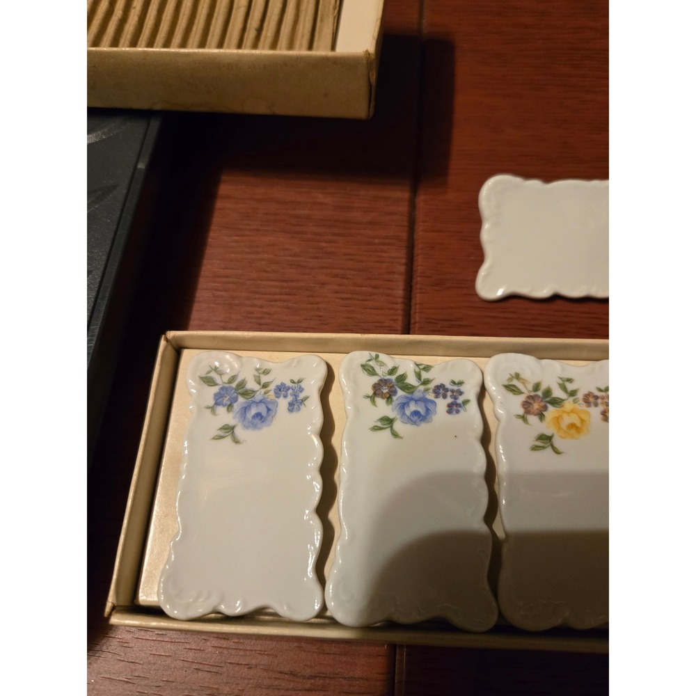 Vintage Shallon Japan Porcelain Floral Place Card Holders Set of 6 Scalloped - Picture 5 of 9
